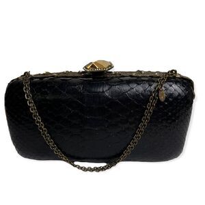 CLARA KASAVINA Crystal-Embellished Black Python Clutch